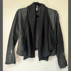 Free People Black Shawl Waxed Denim Moto Jacket